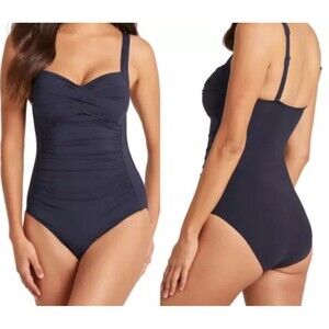 Sea Level Australia One Piece Swimsuit Navy Black Size 14 Runched
